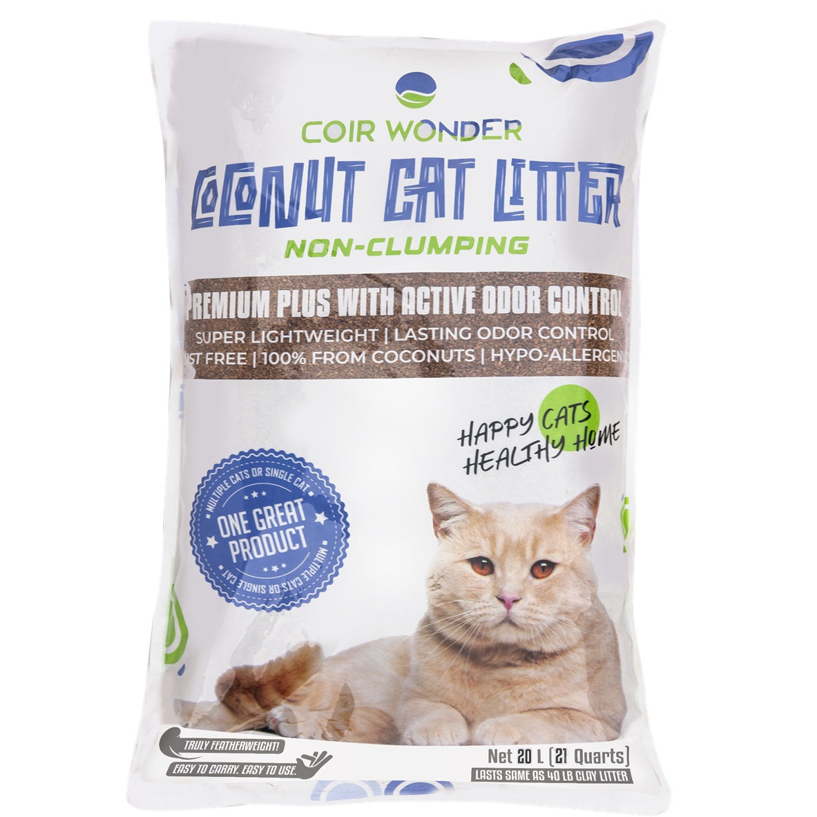 Coir Wonder Non Clumping Coconut Cat Litter - 20 L - with Odor Control ...