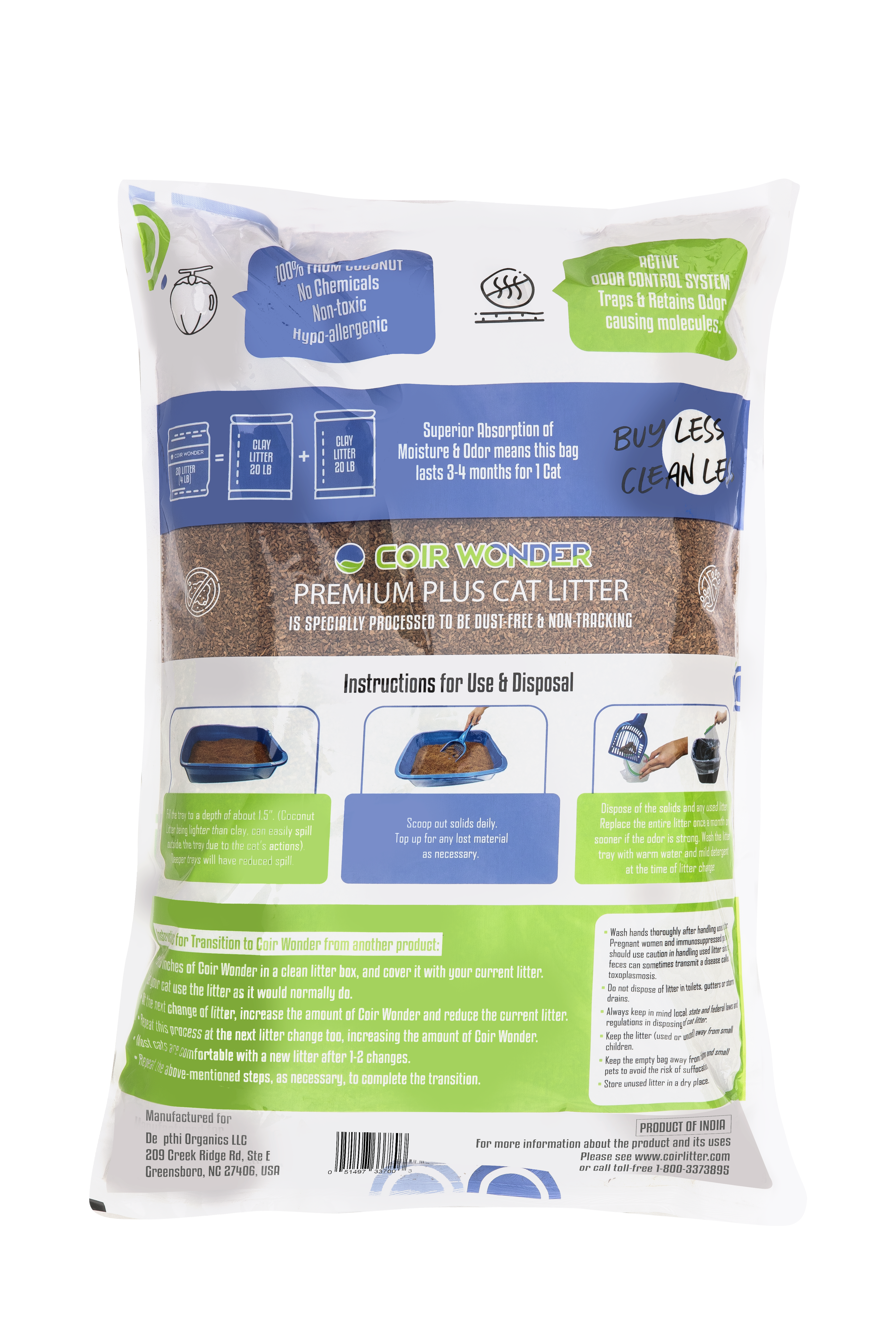 Coir Wonder Coconut Cat Litter (20L) - Natural, Organic and Non-toxic